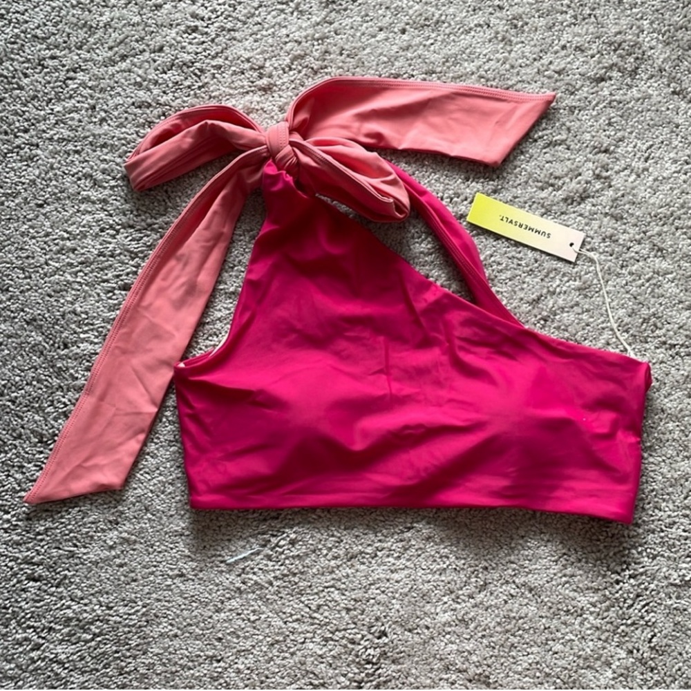 NWT Summersalt Bow-shoulder Rouched Sidestroke Bikini Top